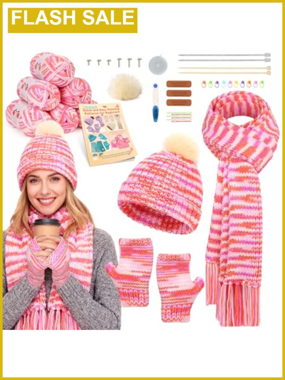 Katech Beginners Knitting Kit with Yarn Needles Step By Step Guide 6 Yarn Balls